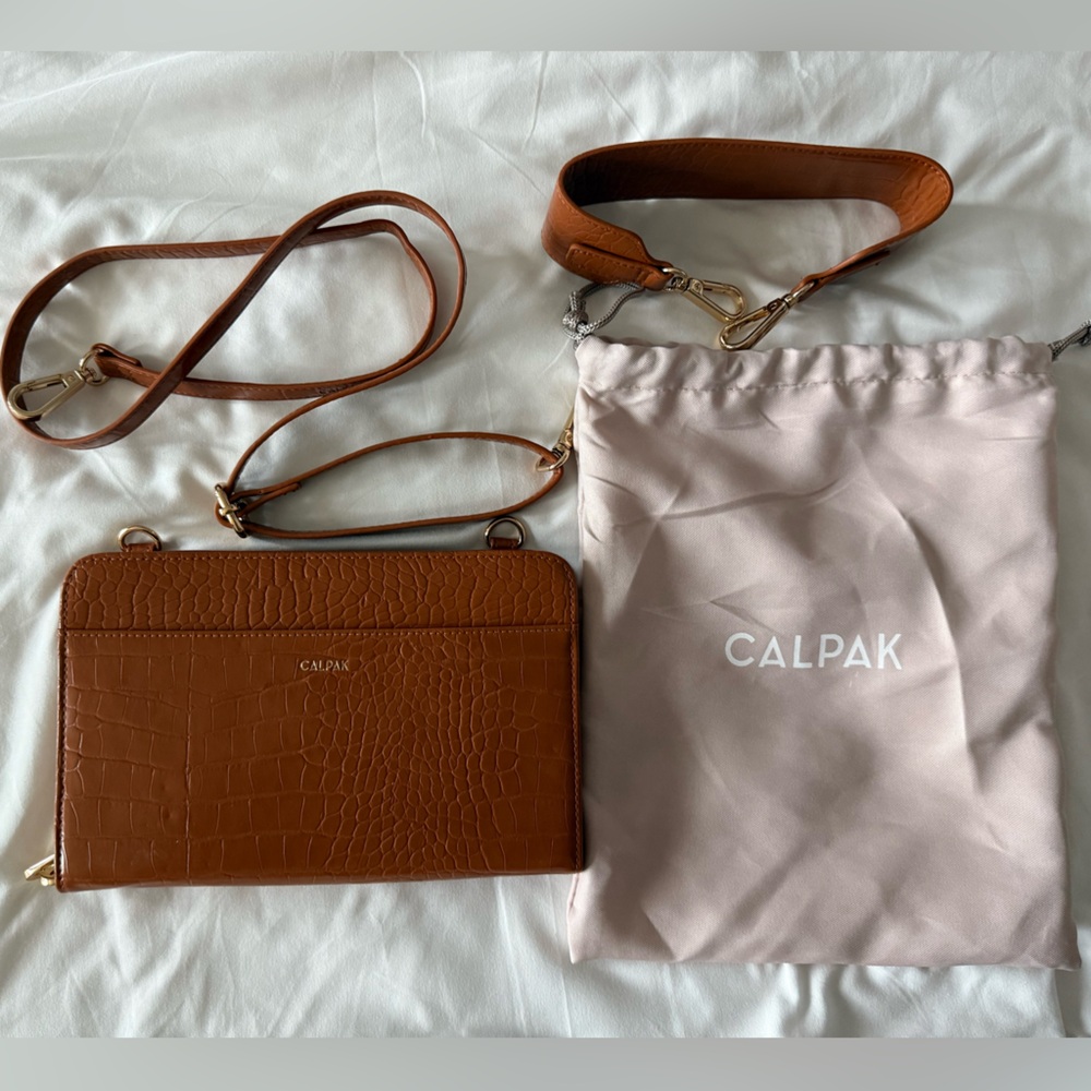 Calpak Cognac Croc-Embossed Travel Bag